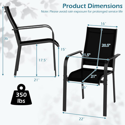 Stackable Patio Dining Chairs with Armrests - Metal Frame