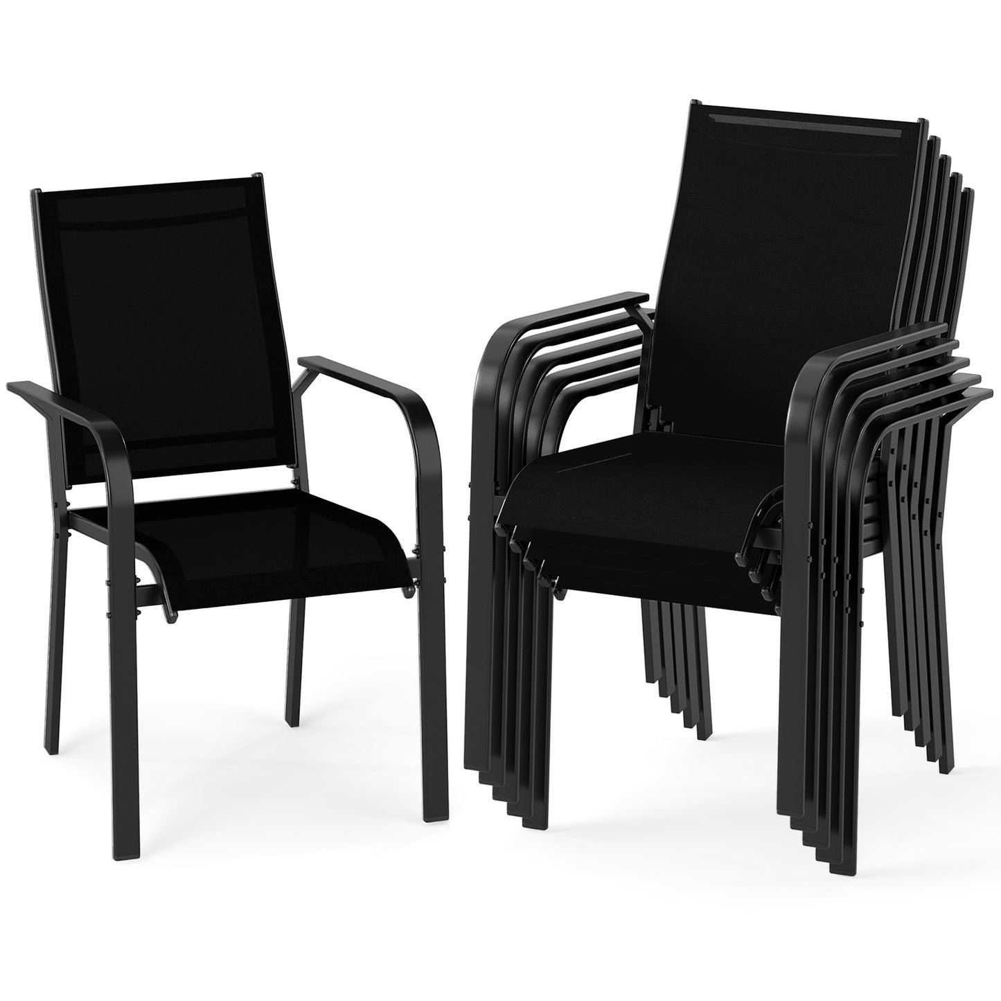 Stackable Patio Dining Chairs with Armrests - Metal Frame