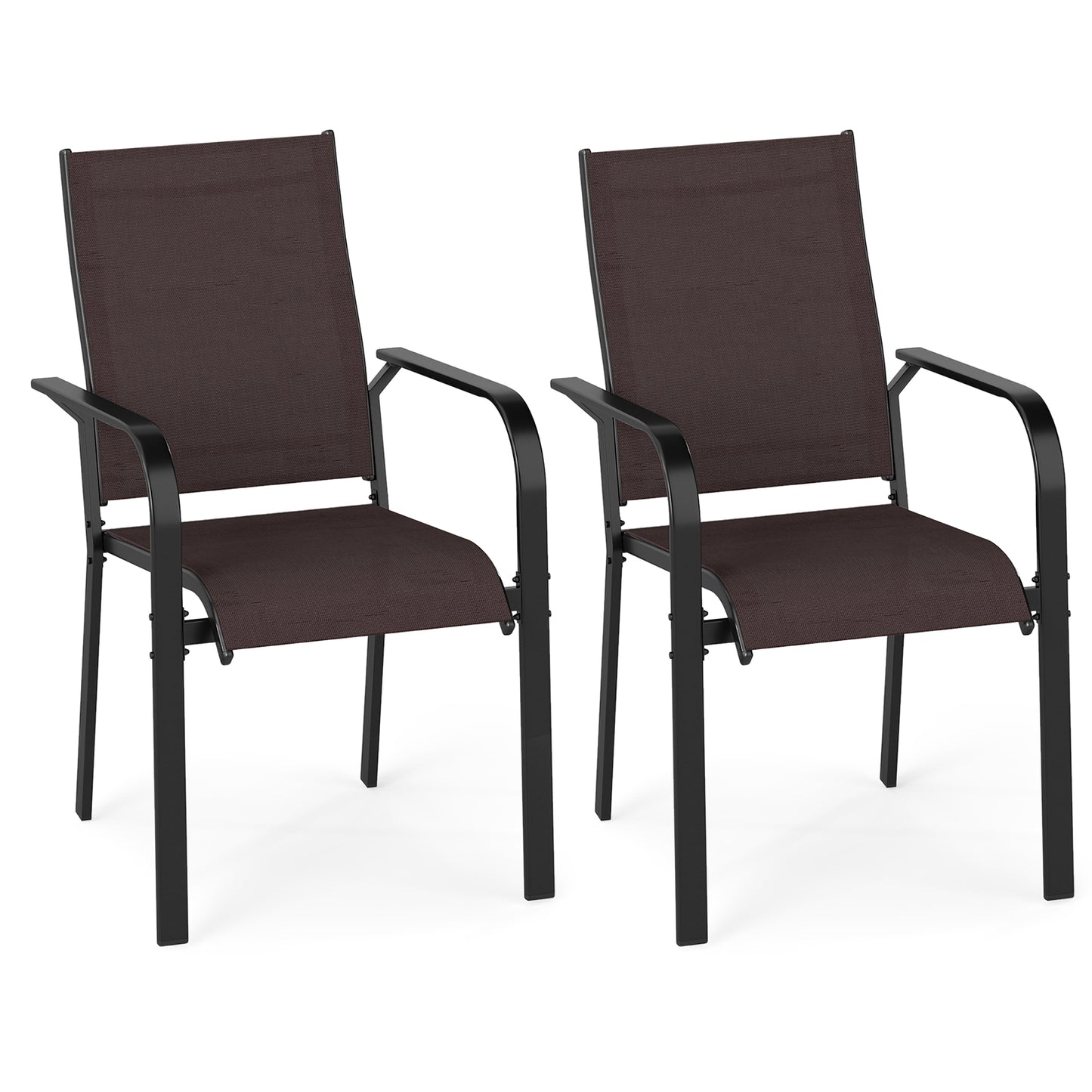 Stackable Patio Dining Chairs Set - Coffee Brown Mesh