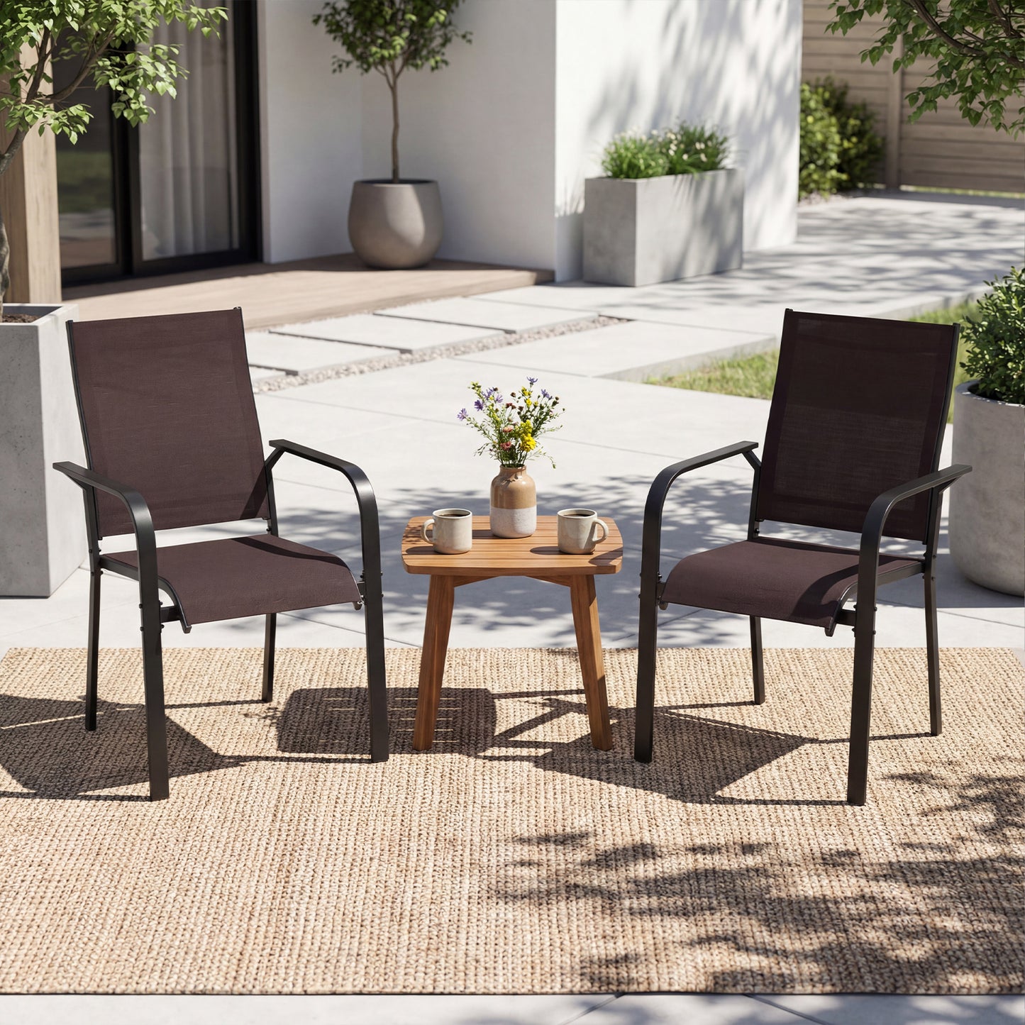 Stackable Patio Dining Chairs Set - Coffee Brown Mesh
