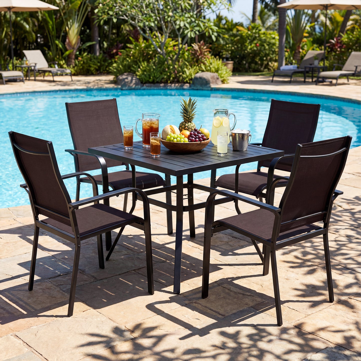 Stackable Patio Dining Chairs Set - Coffee Brown Mesh