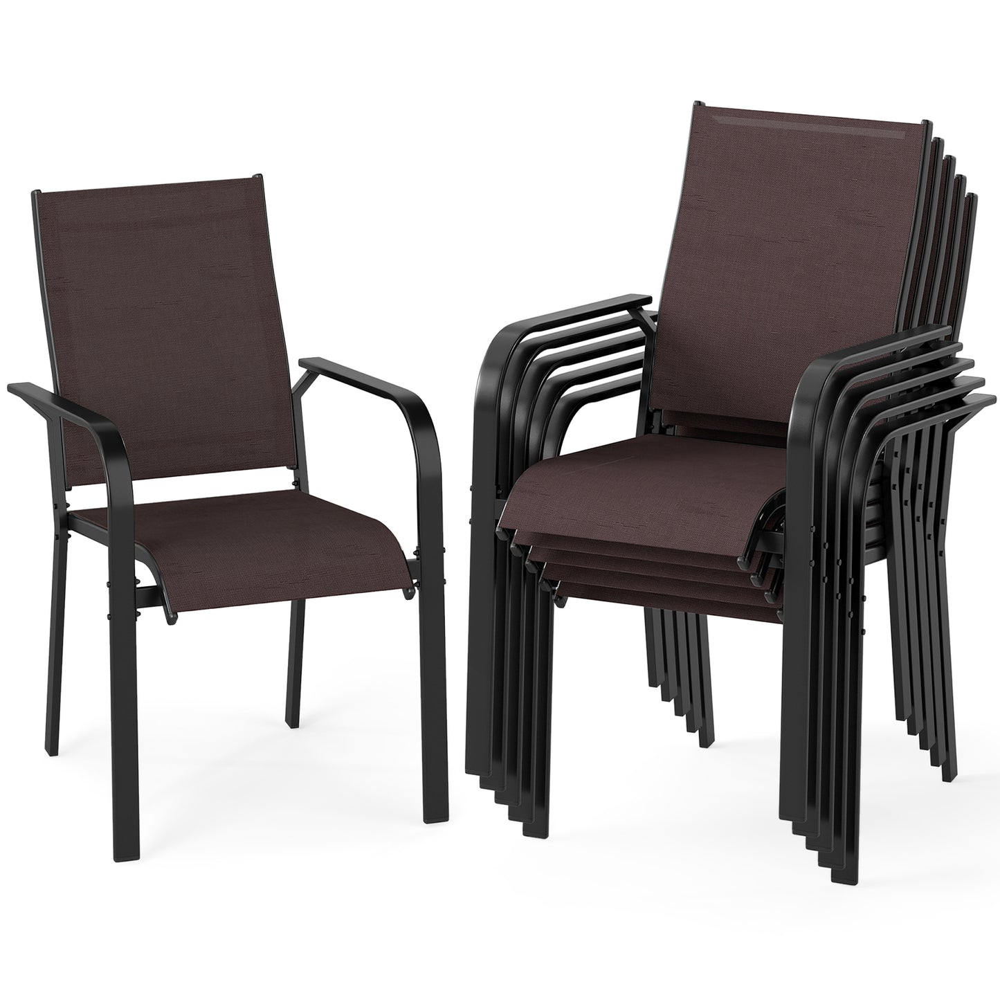 Stackable Patio Dining Chairs Set - Coffee Brown Mesh