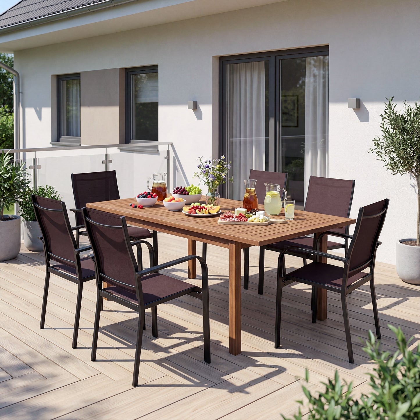Stackable Patio Dining Chairs Set - Coffee Brown Mesh