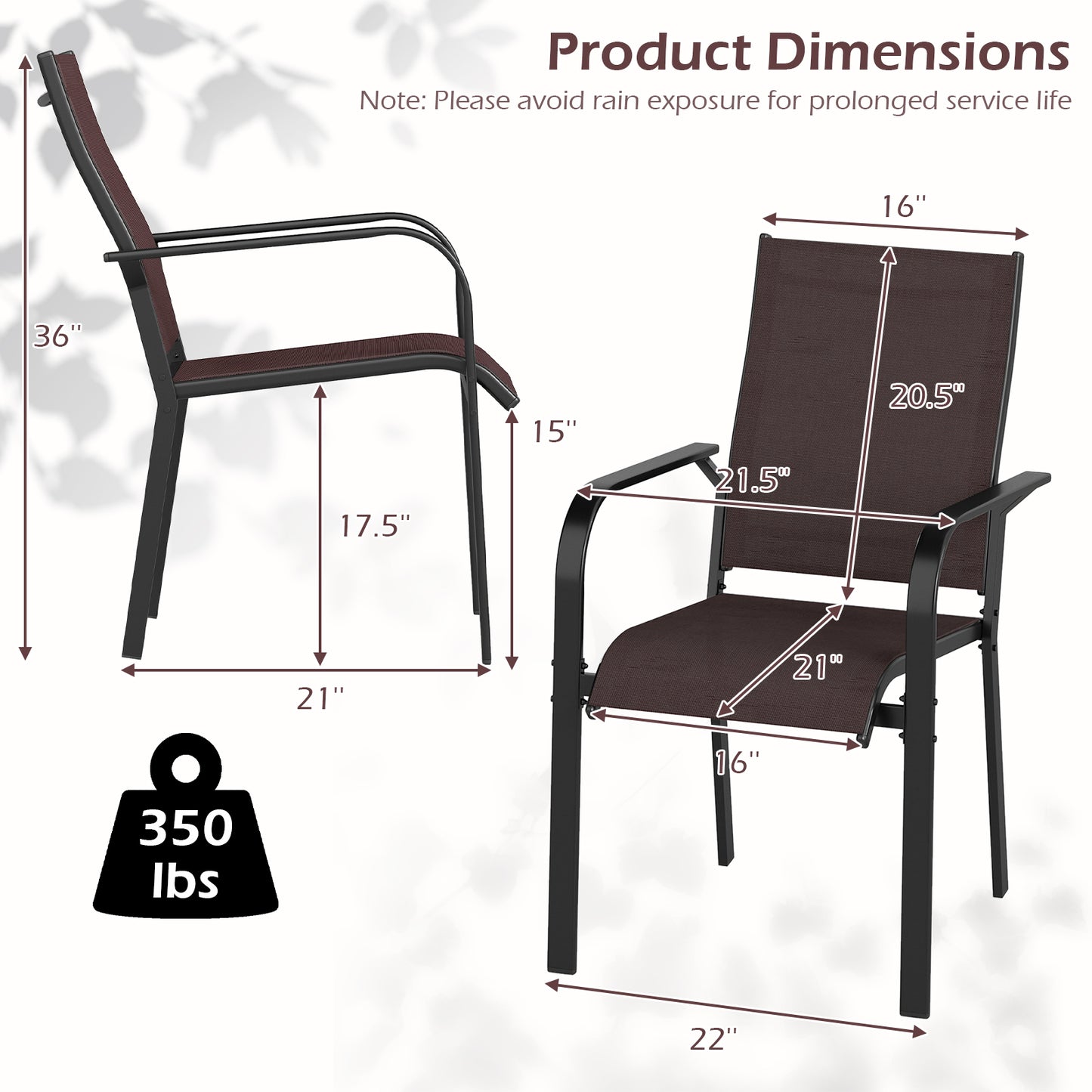 Stackable Patio Dining Chairs Set - Coffee Brown Mesh