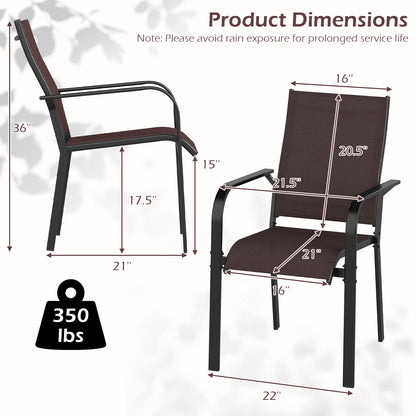 Stackable Patio Dining Chairs Set - Coffee Brown Mesh