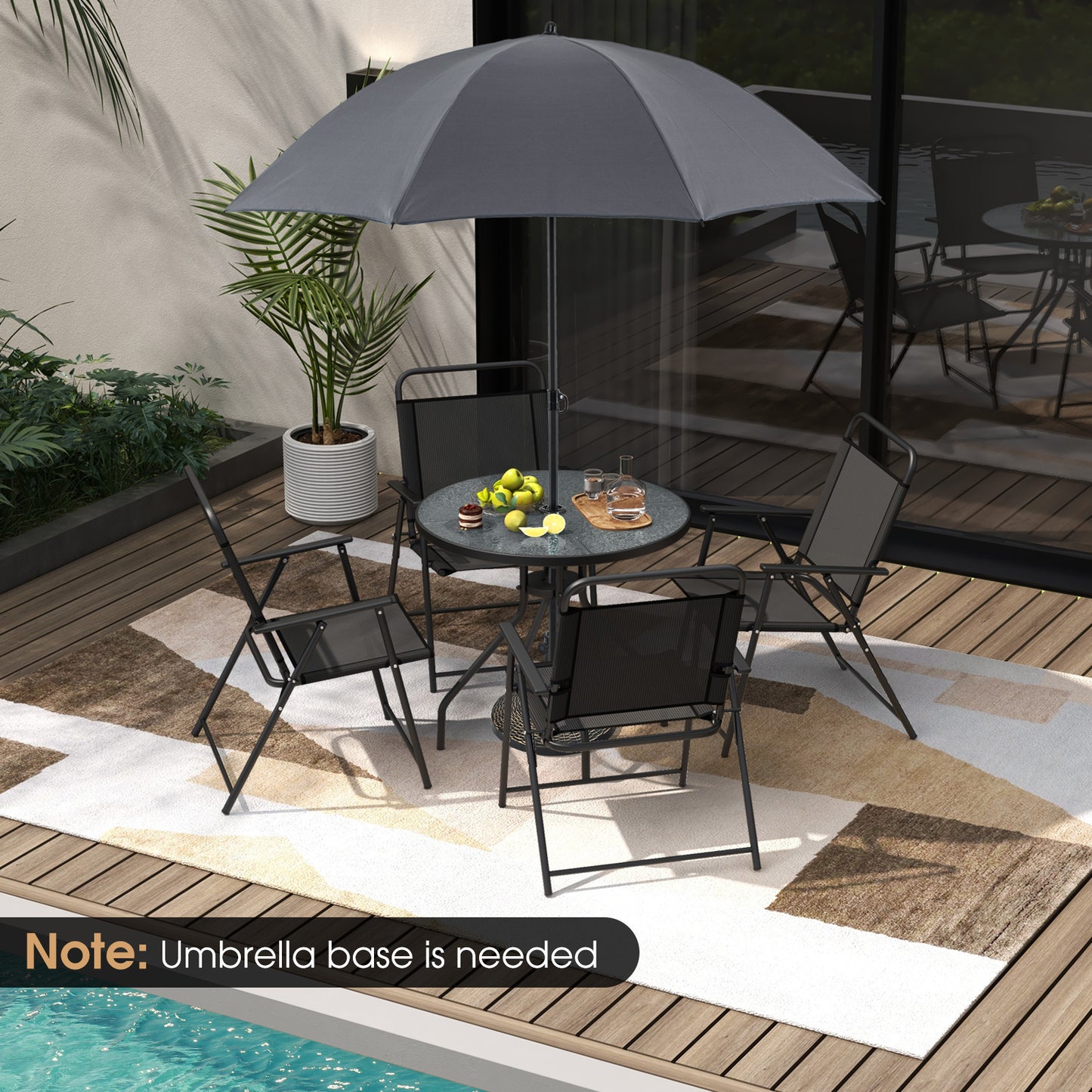 6-Piece Patio Dining Set with Umbrella and Folding Chairs