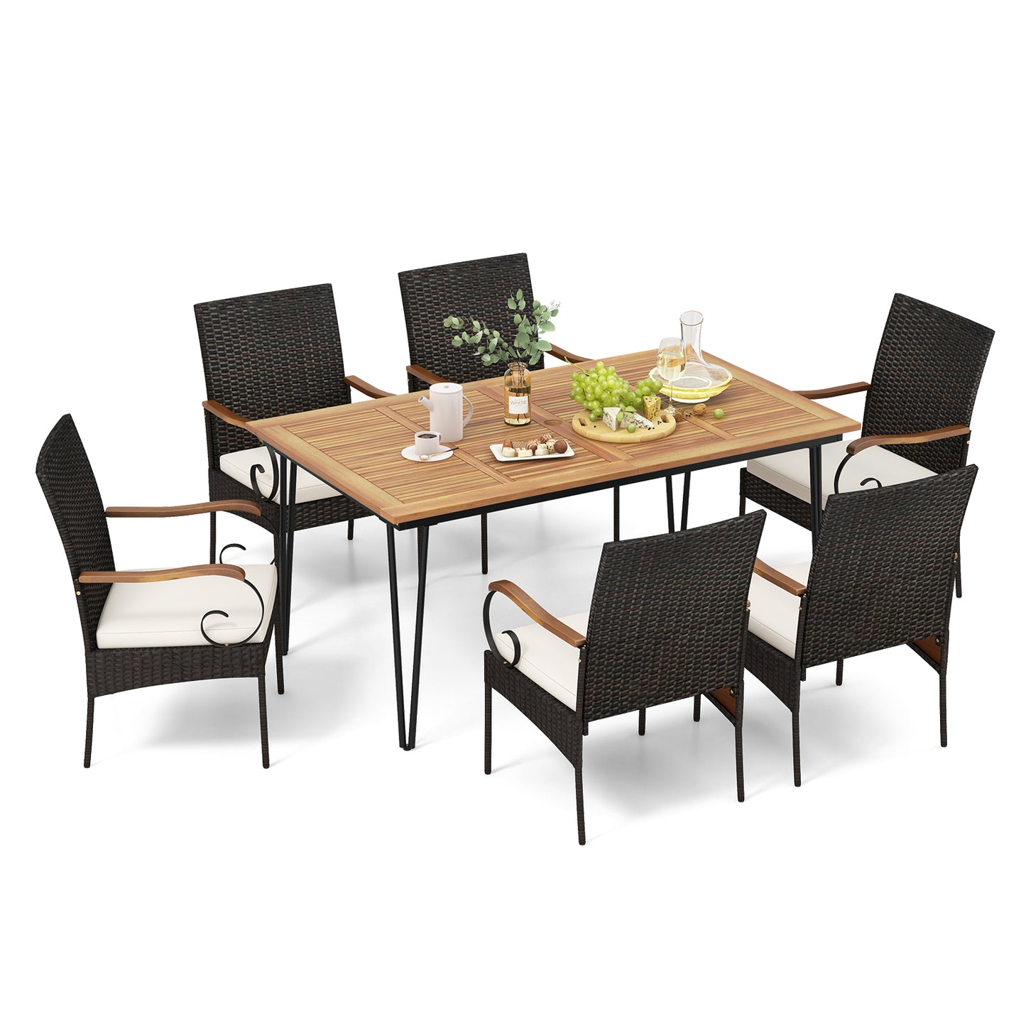 7-Piece Patio Dining Set with Rattan Chairs & Cushions
