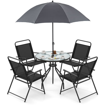 6-Piece Patio Dining Set with Umbrella and Folding Chairs