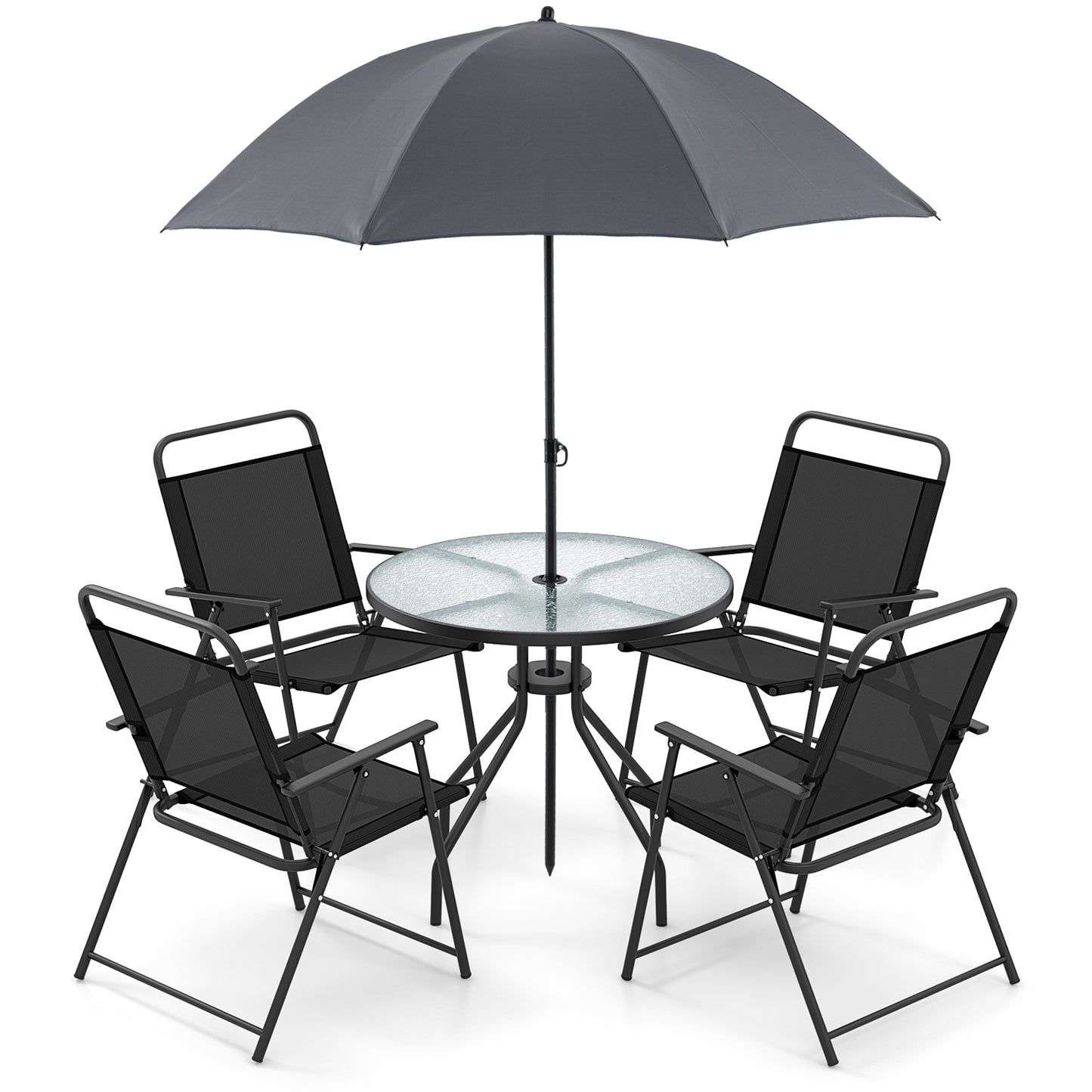 6-Piece Patio Dining Set with Umbrella and Folding Chairs