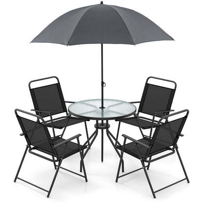 6-Piece Patio Dining Set with Umbrella and Folding Chairs
