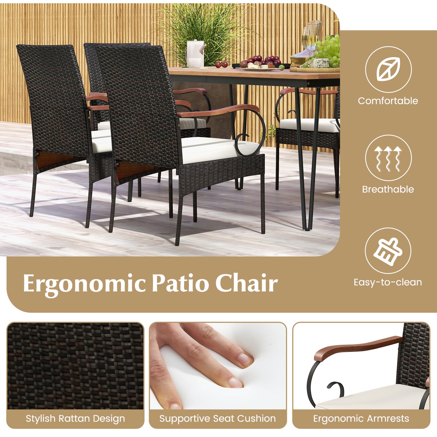 7-Piece Patio Dining Set with Rattan Chairs & Cushions