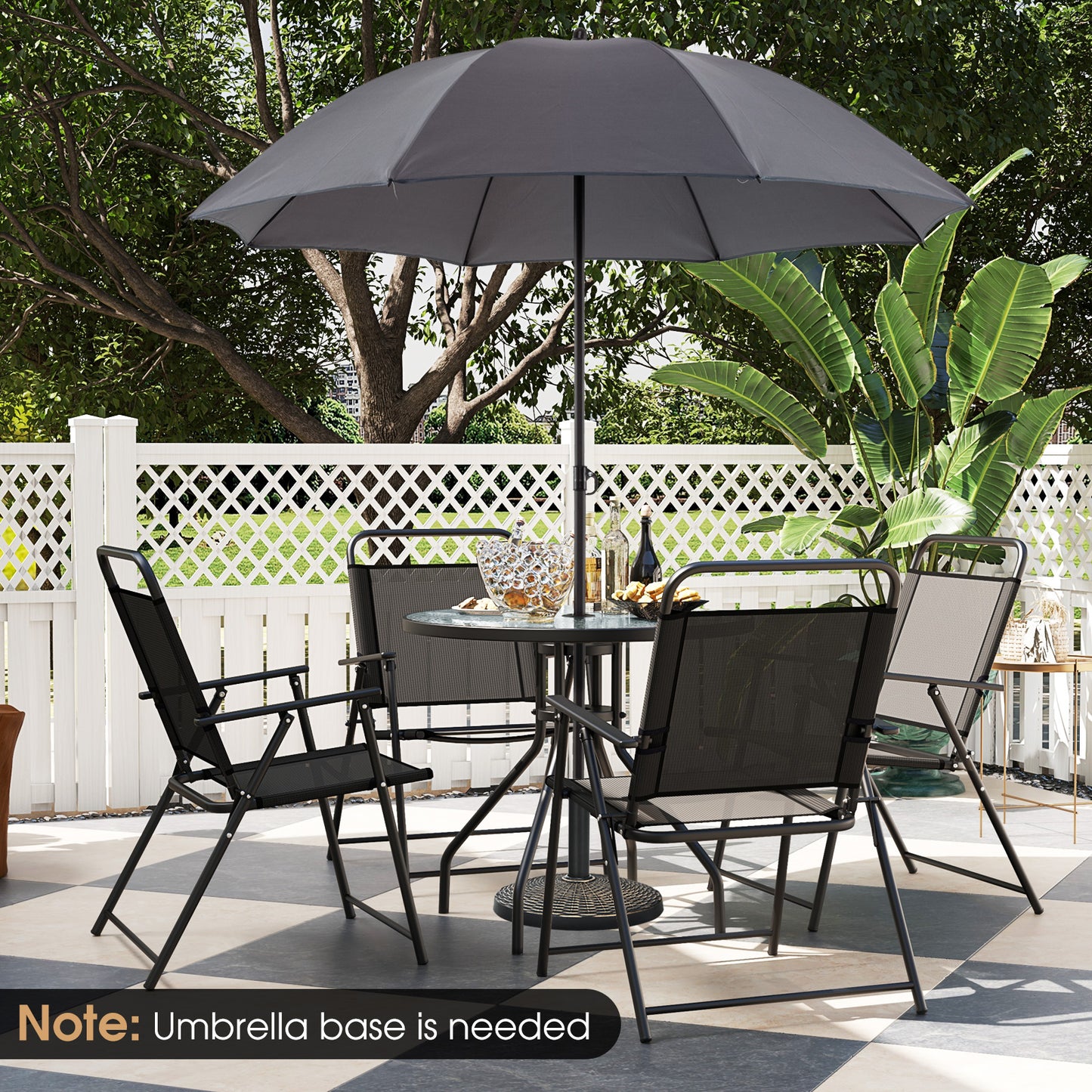 6-Piece Patio Dining Set with Umbrella and Folding Chairs