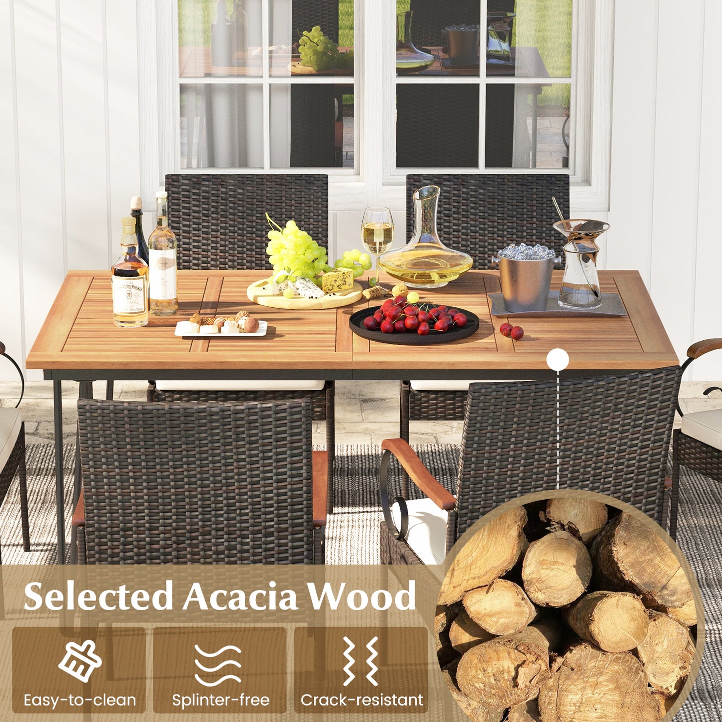 7-Piece Patio Dining Set with Rattan Chairs & Cushions