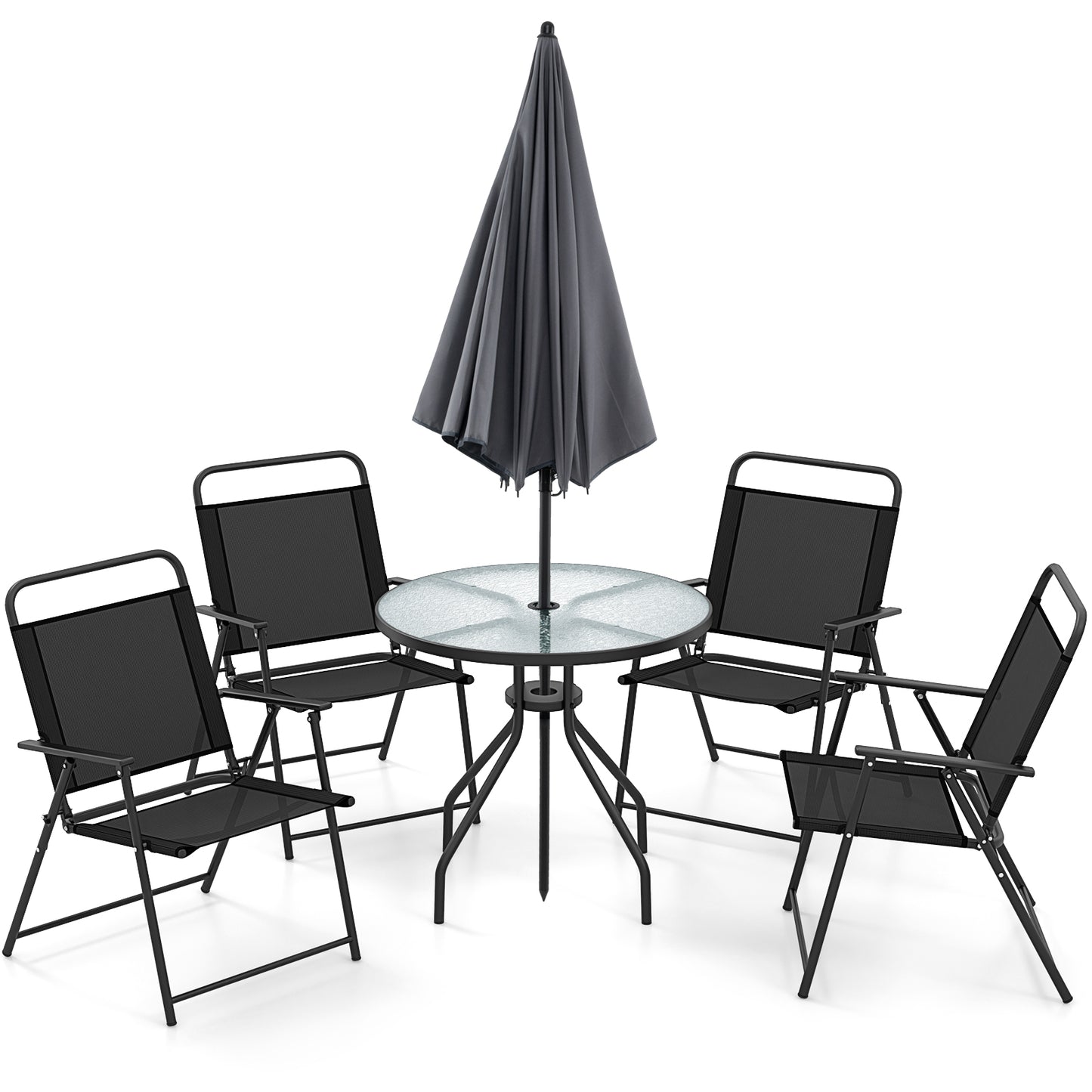 6-Piece Patio Dining Set with Umbrella and Folding Chairs