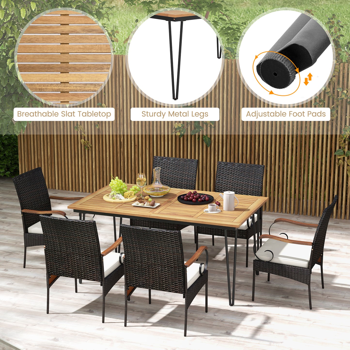 7-Piece Patio Dining Set with Rattan Chairs & Cushions