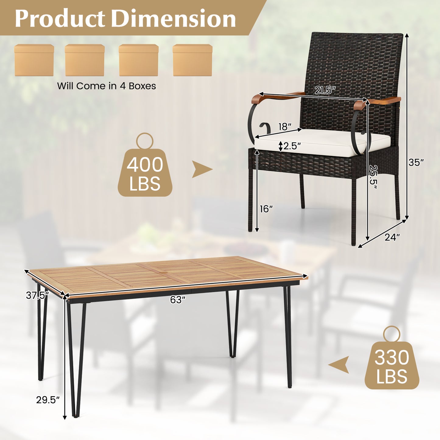 7-Piece Patio Dining Set with Rattan Chairs & Cushions