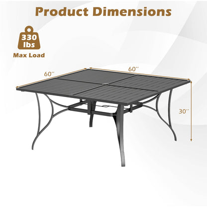 Patio Dining Table for 8 with Umbrella Hole for Porch Lawn