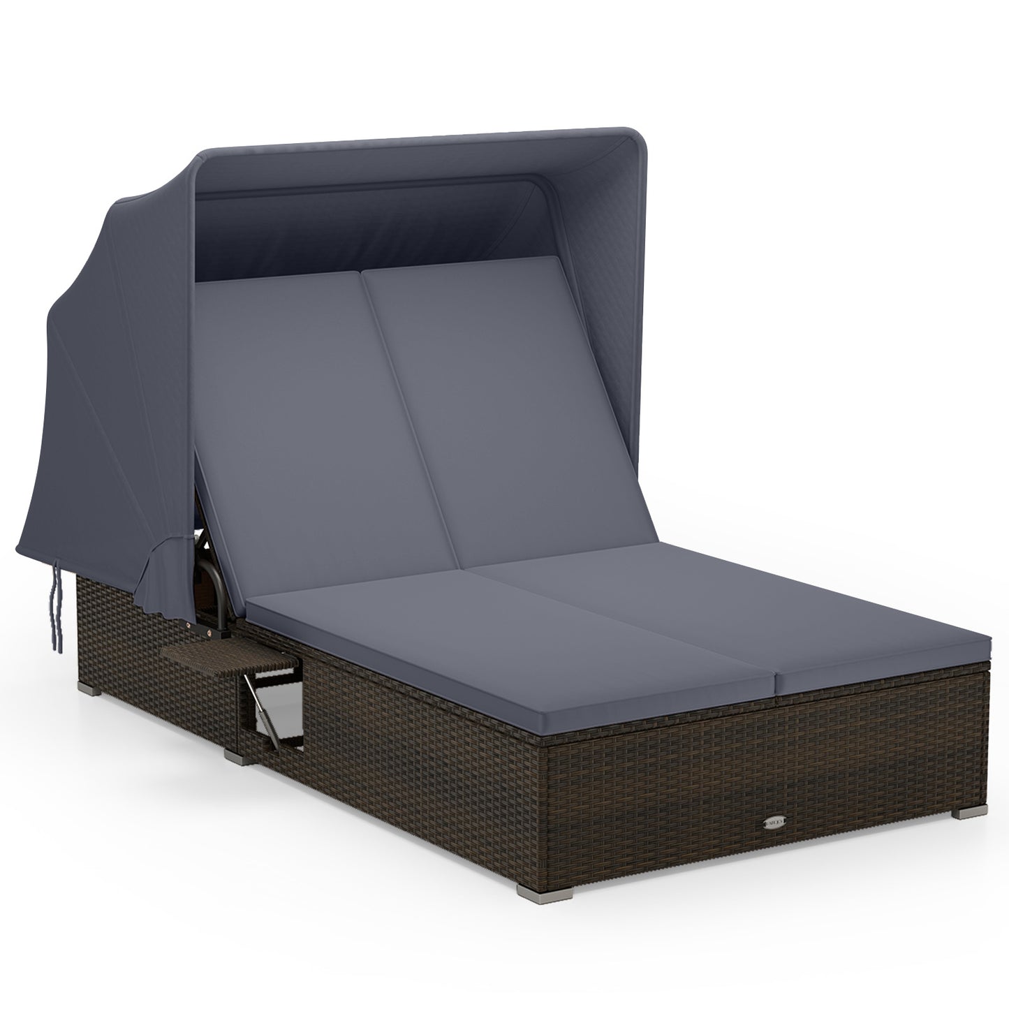 Double Chaise Lounge with Canopy, Cushions & Side Tables