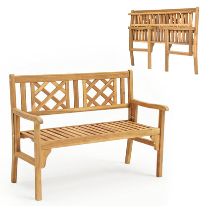 Foldable Acacia Wood Patio Bench with Curved Backrest