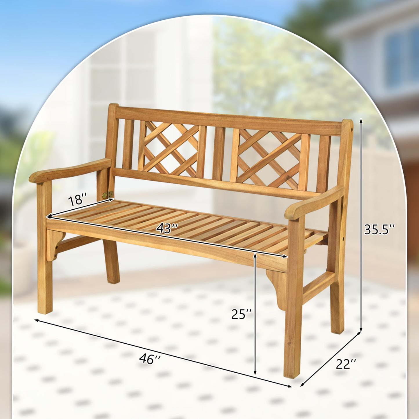 Foldable Acacia Wood Patio Bench with Curved Backrest