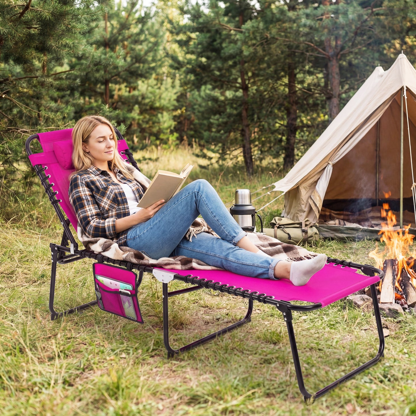 Adjustable Folding Lounge Chair with Footrest - 265 lb Capacity