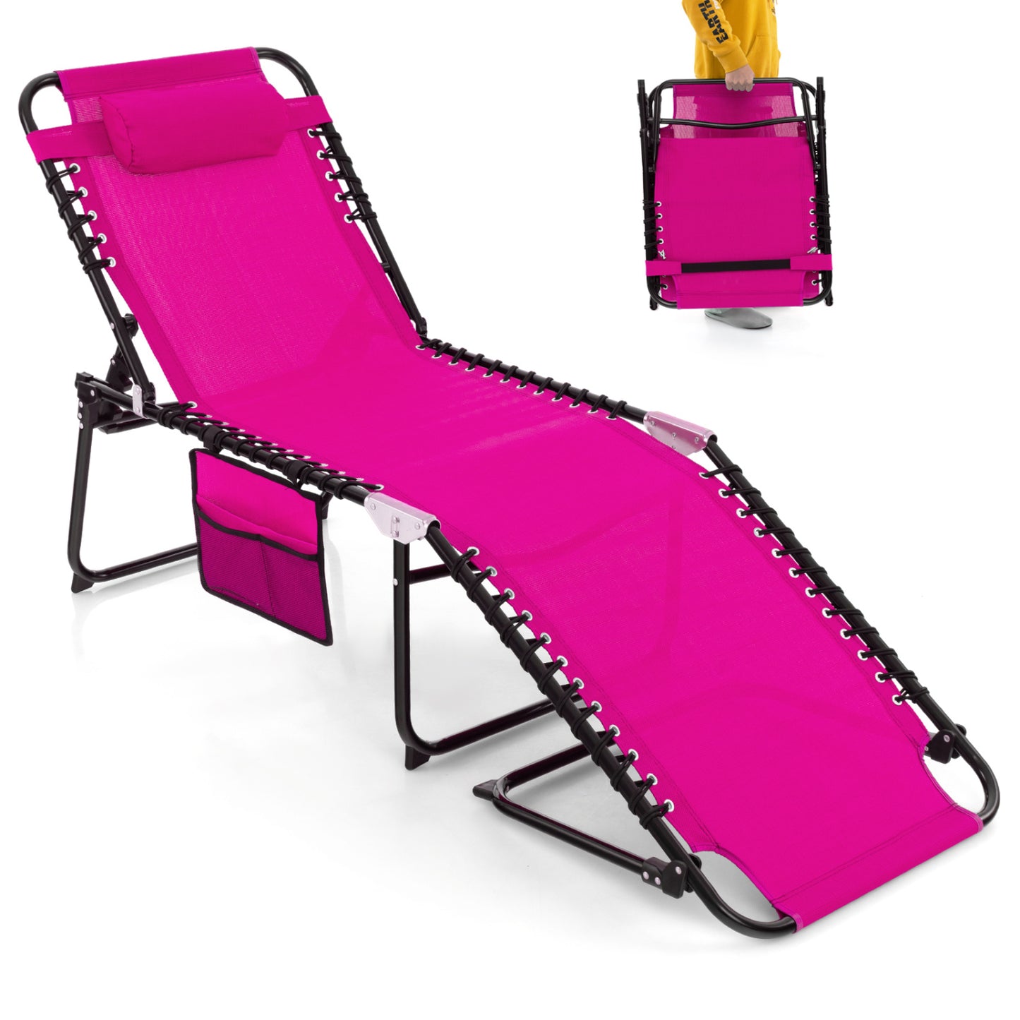 Adjustable Folding Lounge Chair with Footrest - 265 lb Capacity