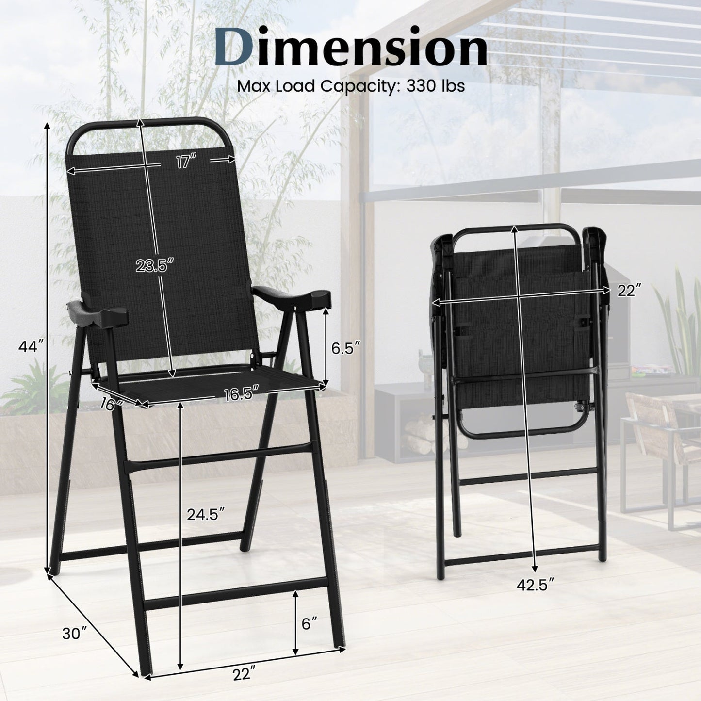 Folding Patio Bar Stool Set of 4 with Metal Frame & Footrest