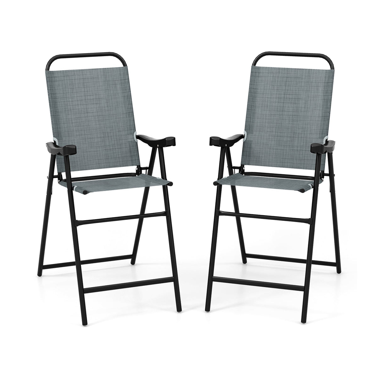 Patio Folding Bar Stool Set of 2 with Metal Frame and Footrest