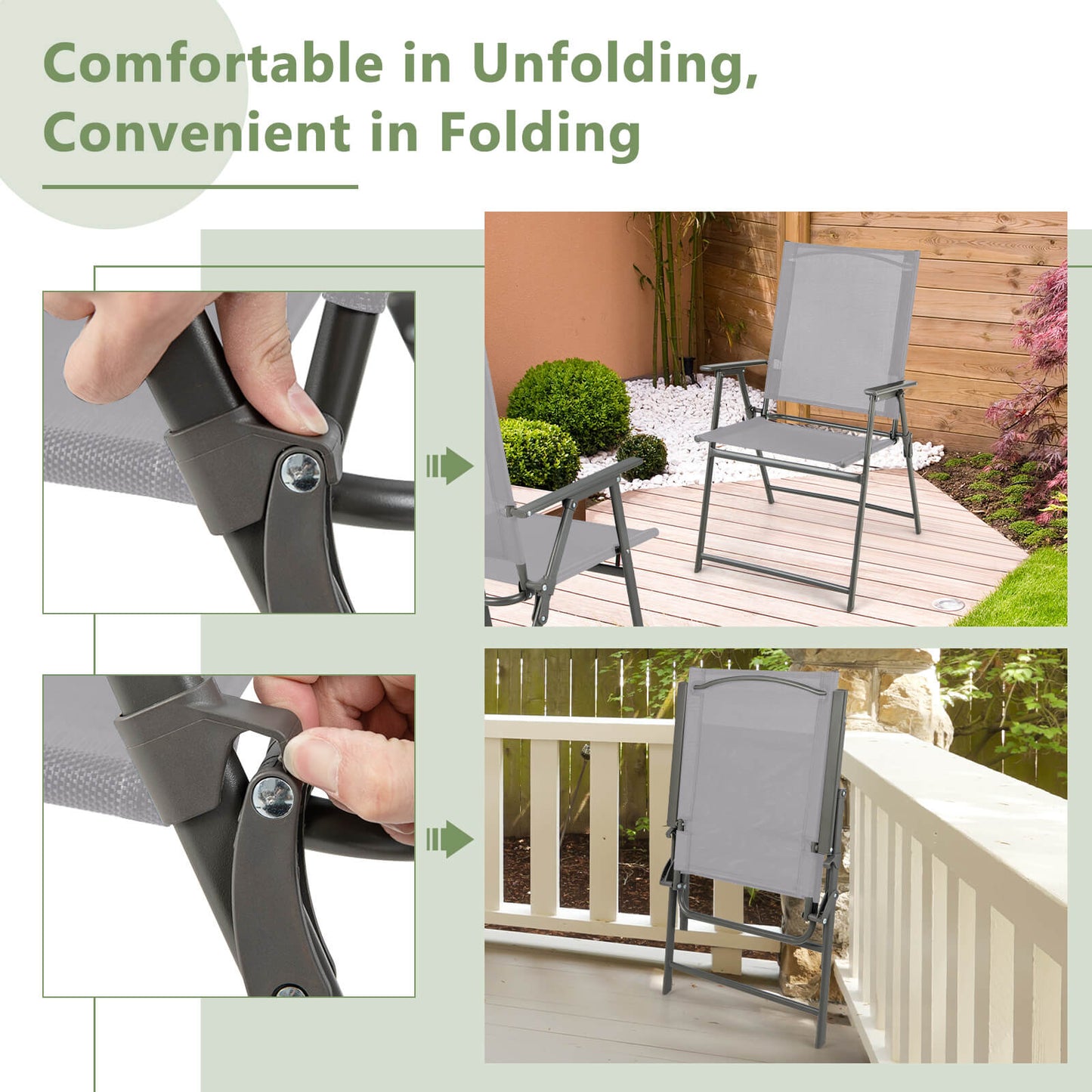 Folding Patio Chairs Set of 4 with Metal Frame