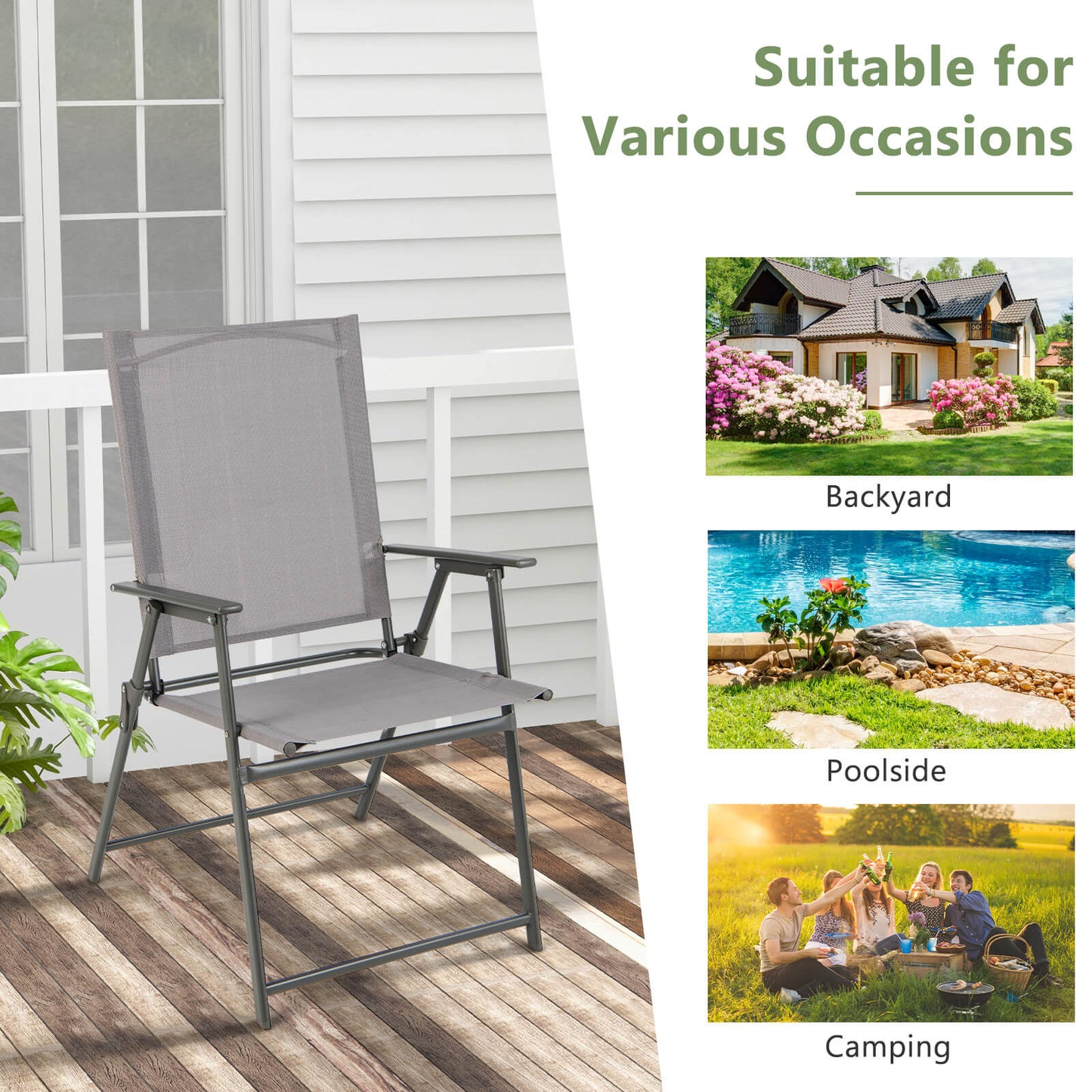 Folding Patio Chairs Set of 4 with Metal Frame