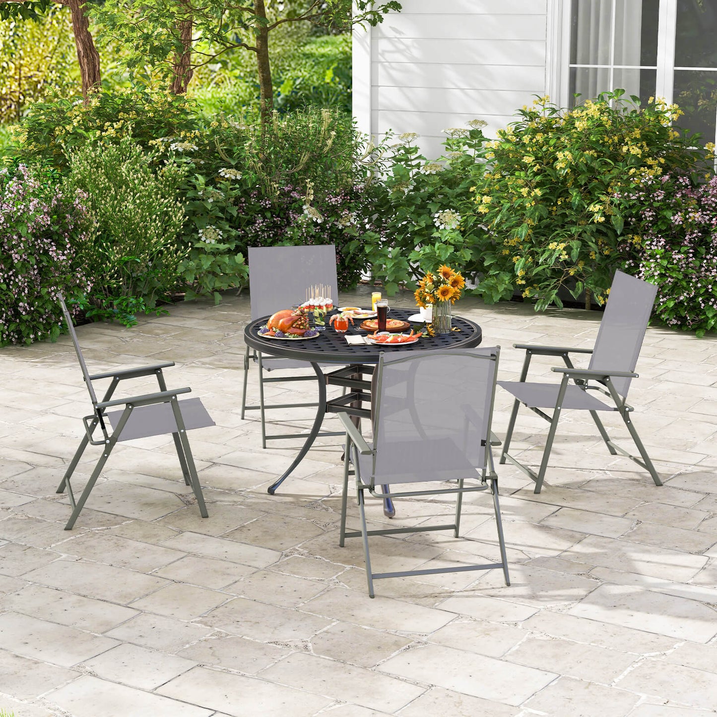 Folding Patio Chairs Set of 4 with Metal Frame