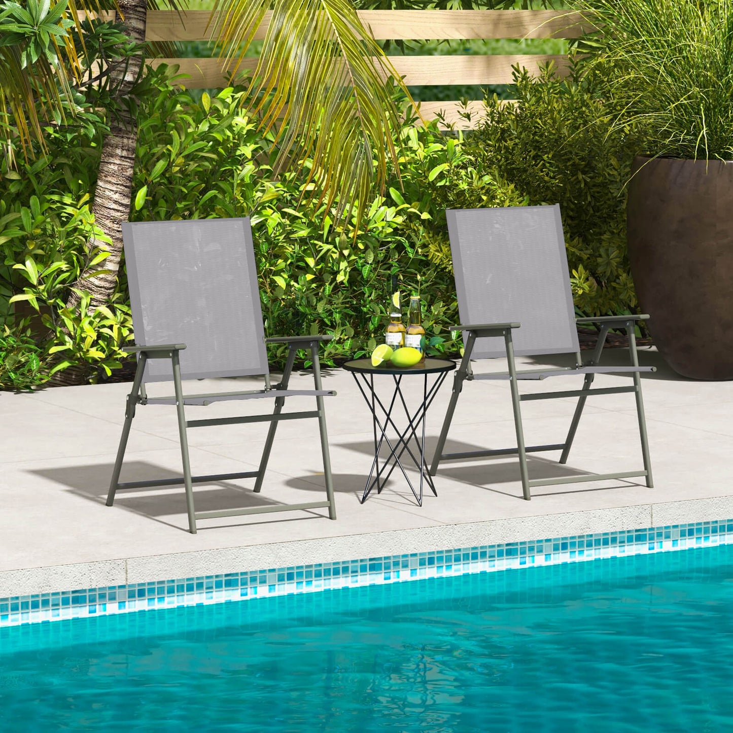 Folding Patio Chairs Set of 4 with Metal Frame