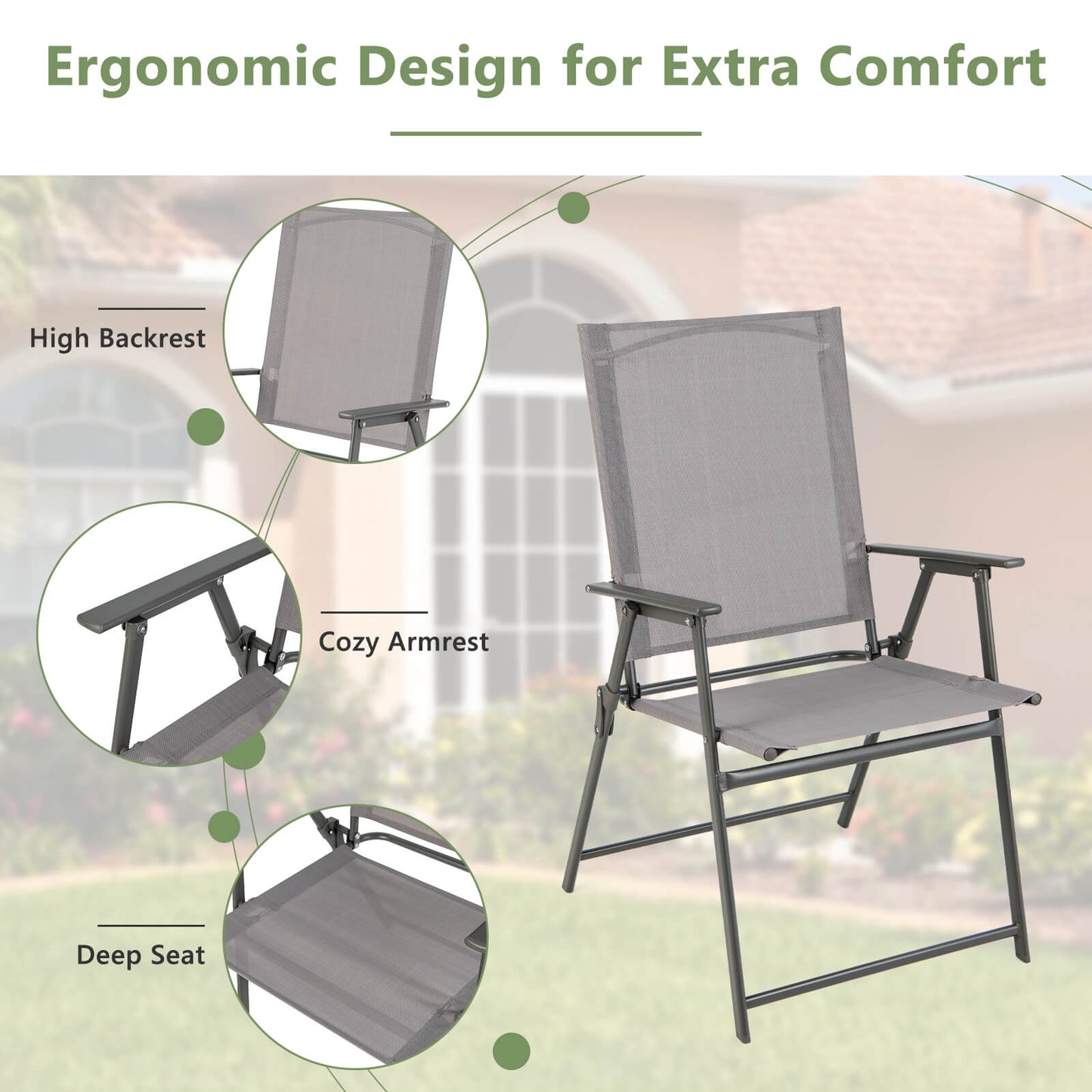 Folding Patio Chairs Set of 4 with Metal Frame