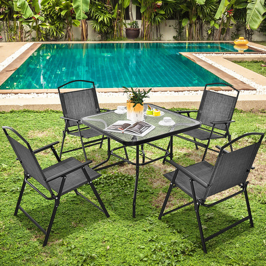 Folding Patio Dining Chairs Set of 4 - Gray Metal Frame