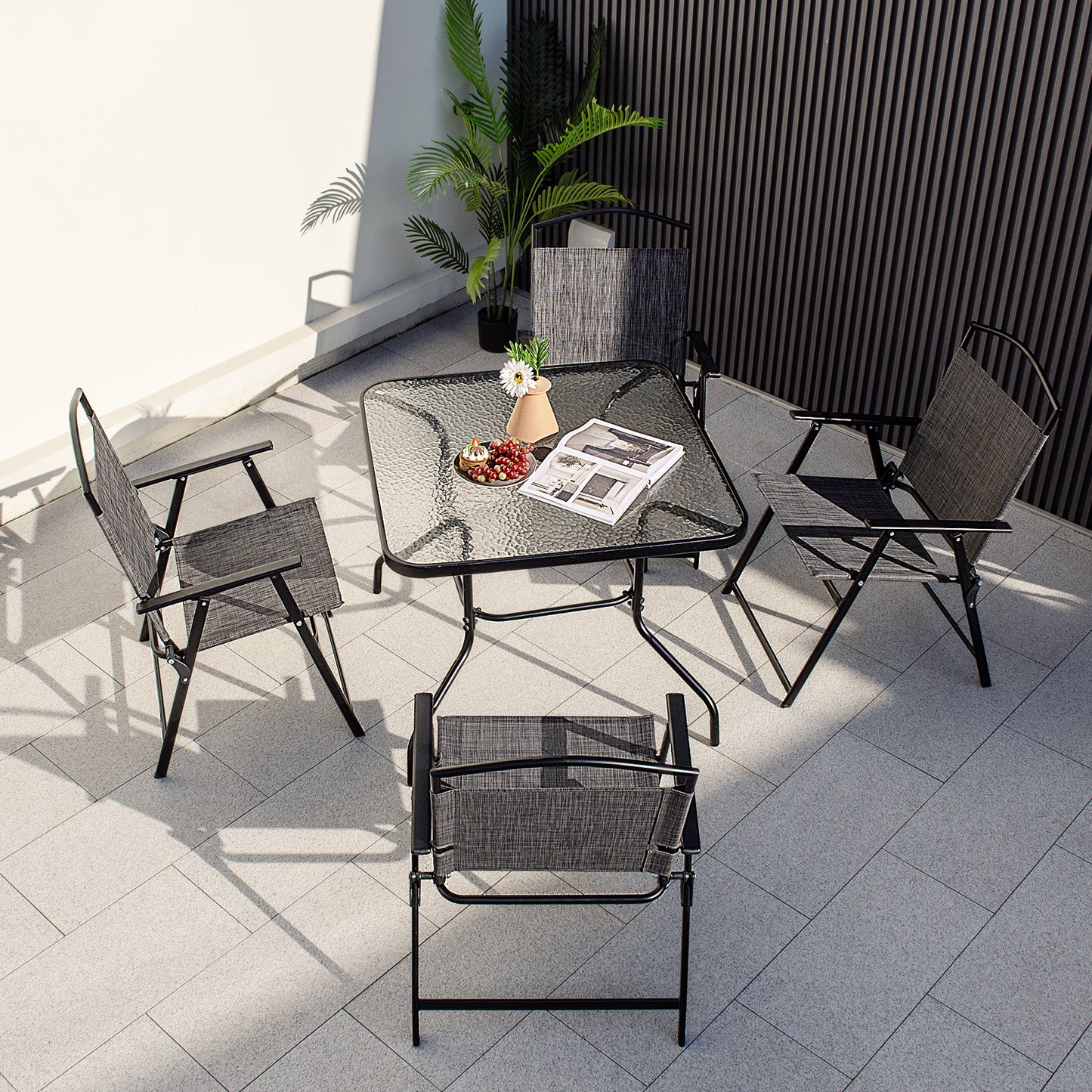 Folding Patio Dining Chairs Set of 4 - Gray Metal Frame