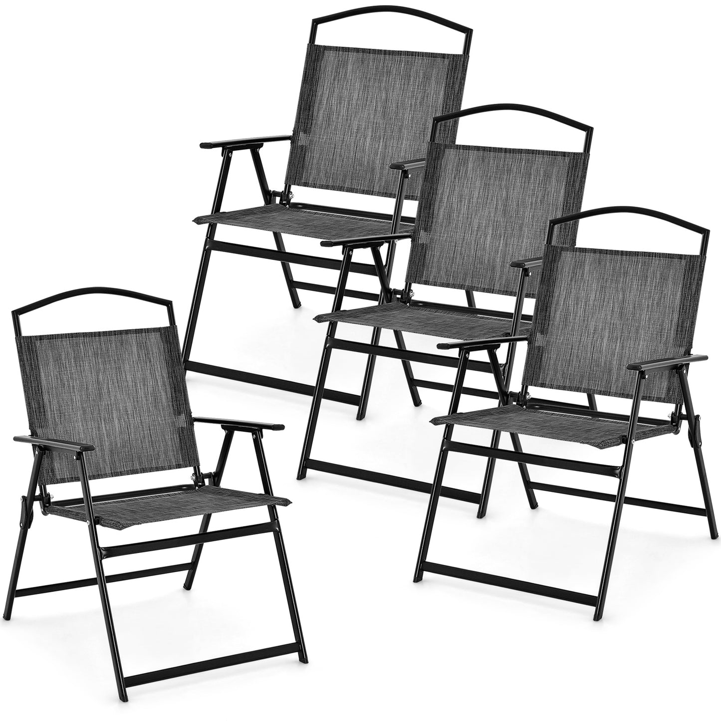 Folding Patio Dining Chairs Set of 4 - Gray Metal Frame