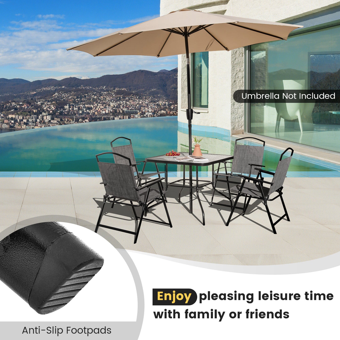 Folding Patio Dining Chairs Set of 4 - Gray Metal Frame