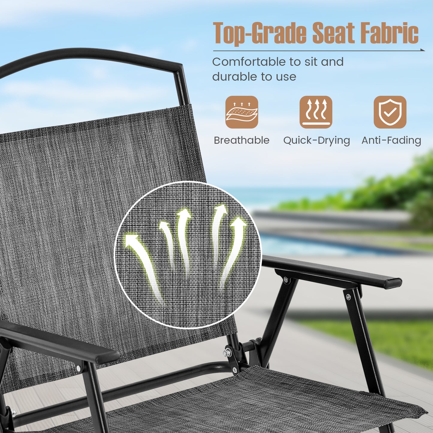 Folding Patio Dining Chairs Set of 4 - Gray Metal Frame