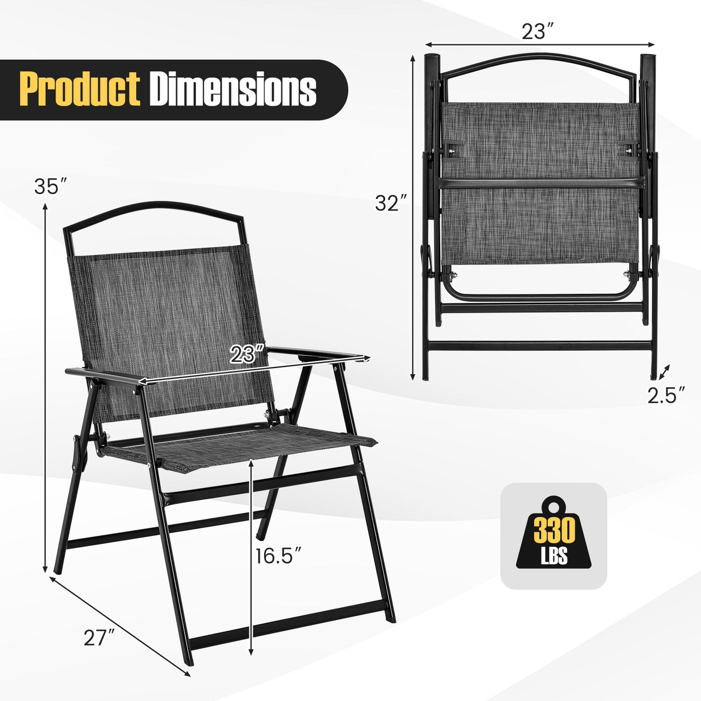 Folding Patio Dining Chairs Set of 4 - Gray Metal Frame
