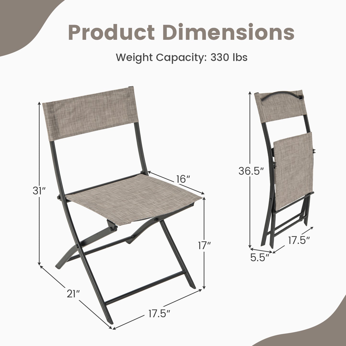 Folding Patio Dining Chairs Set of 4 - Lightweight & Breathable