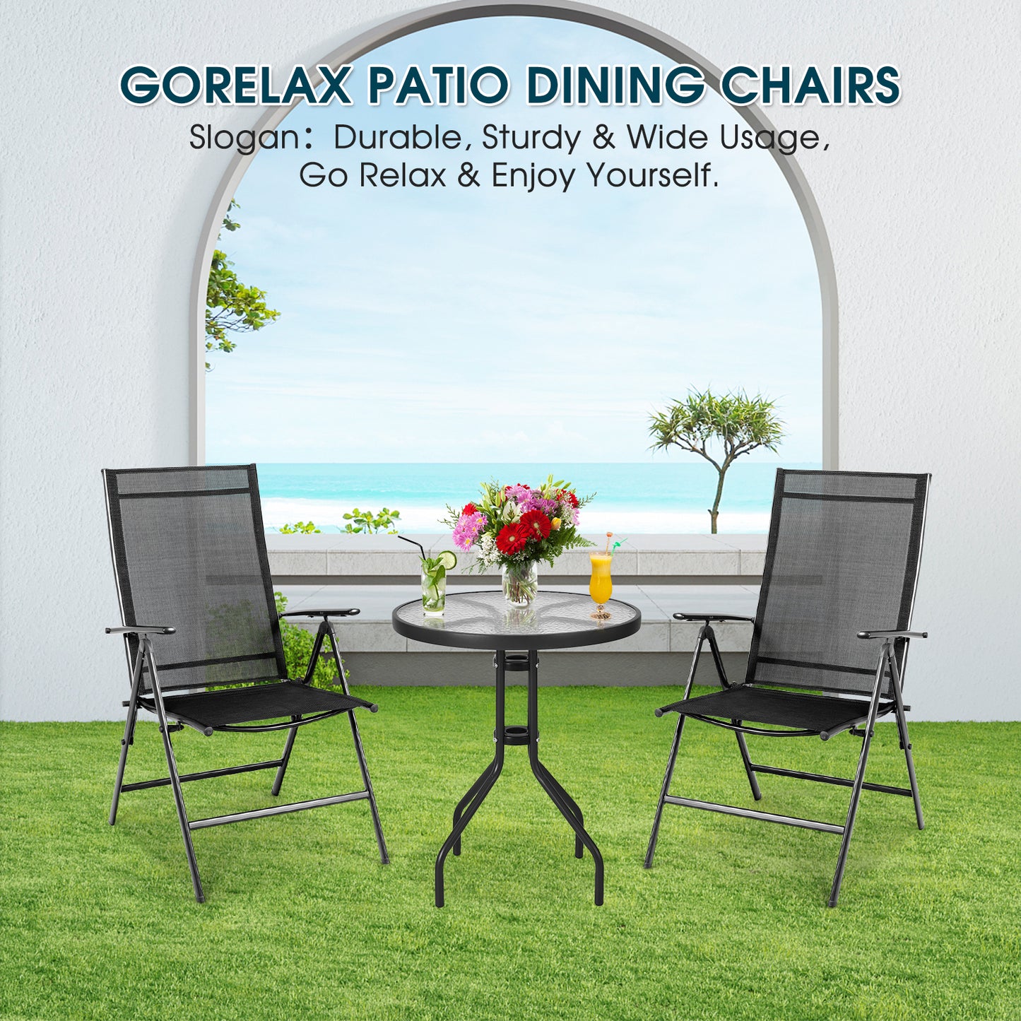 Folding Patio Dining Chairs Set of 2 with Adjustable Backrest