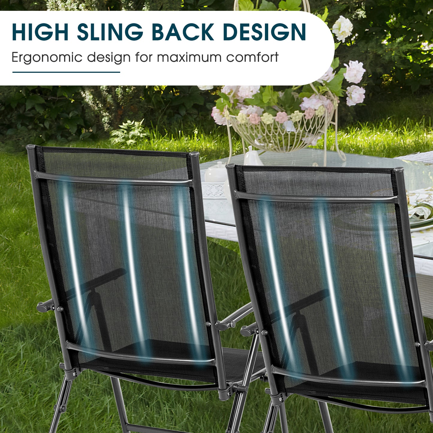Folding Patio Dining Chairs Set of 2 with Adjustable Backrest