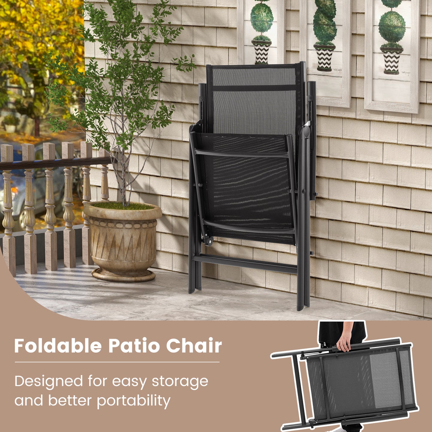 Folding Patio Chair with 7-Level Adjustable Backrest