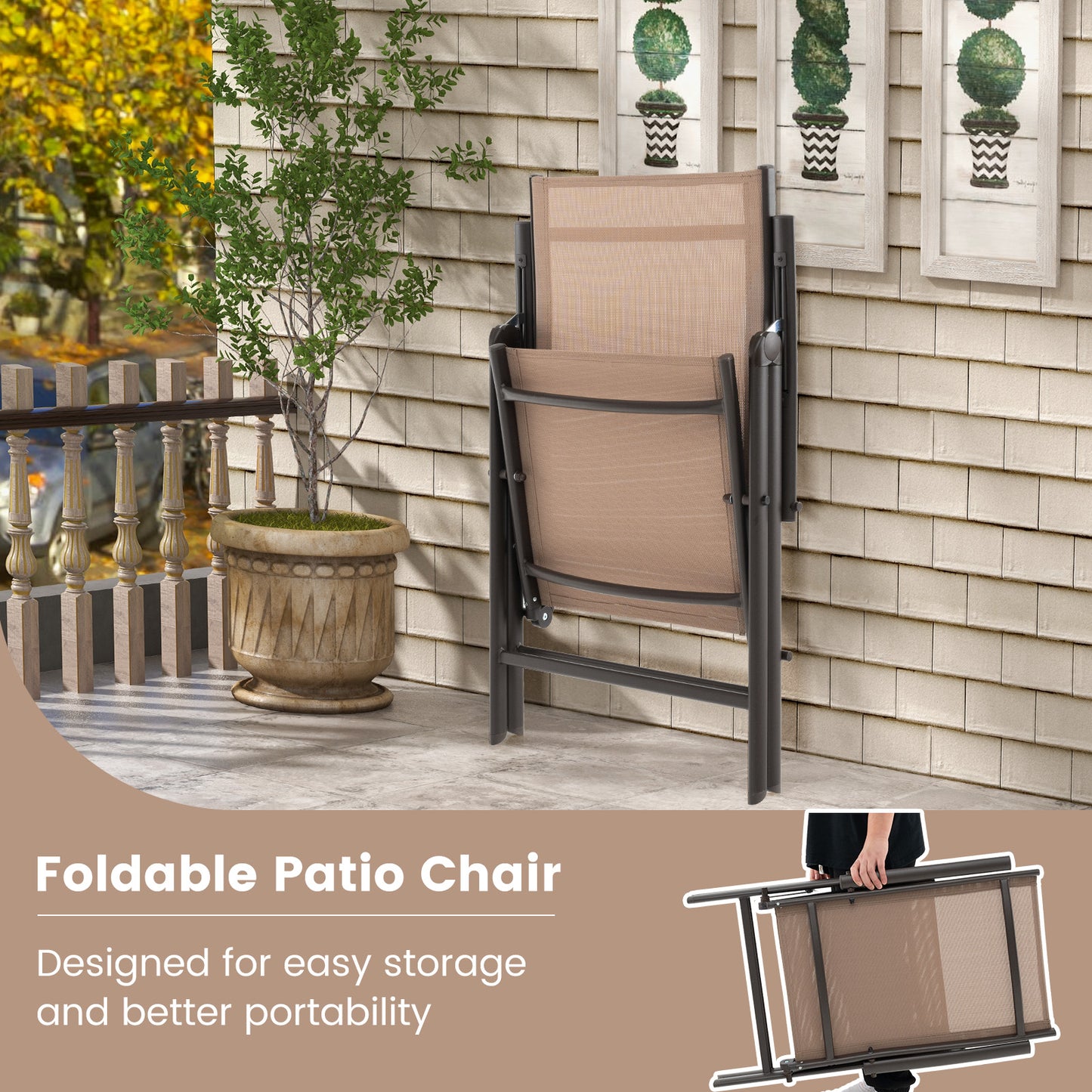 Folding Patio Chair with 7-Level Adjustable Backrest