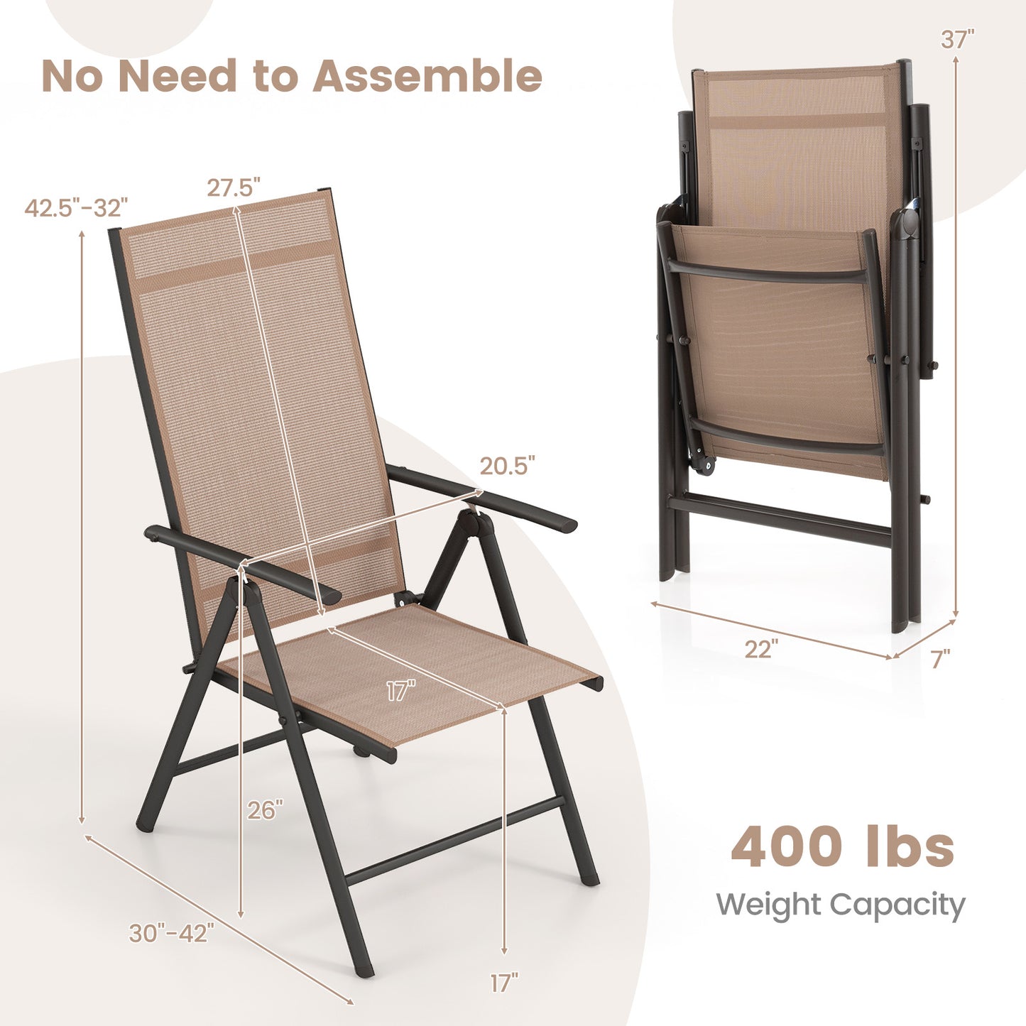 Folding Patio Chair with 7-Level Adjustable Backrest