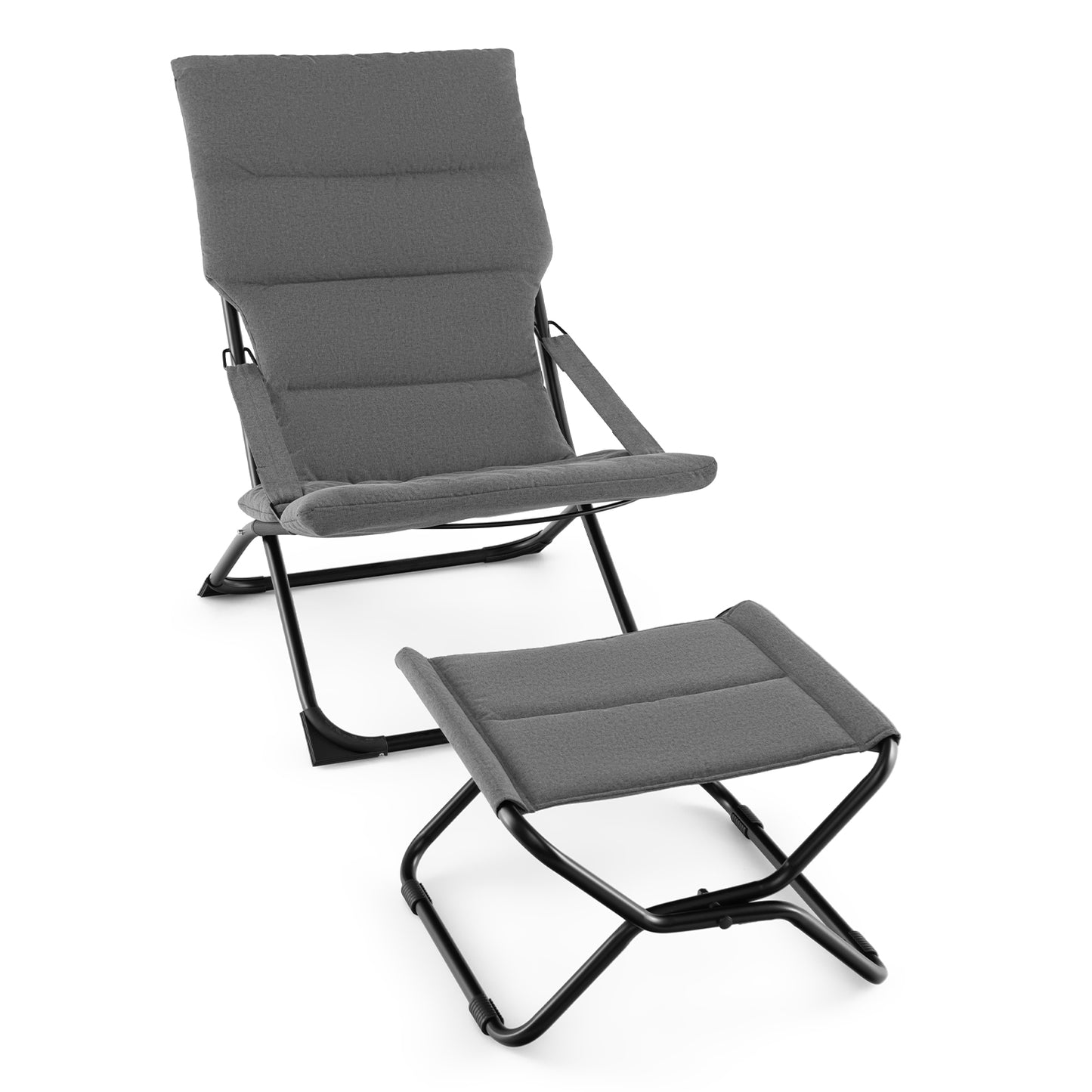 Folding Sling Patio Chair with Ottoman and Removable Cushion