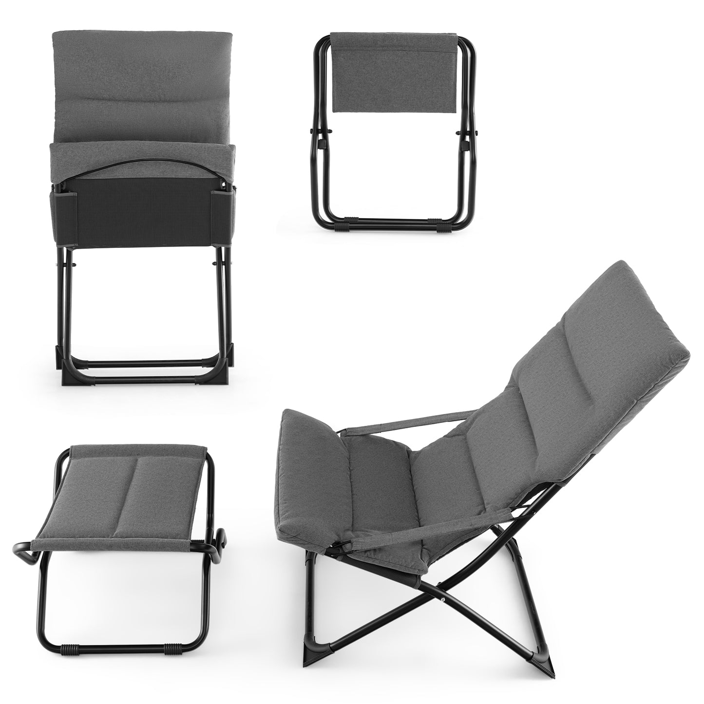 Folding Sling Patio Chair with Ottoman and Removable Cushion