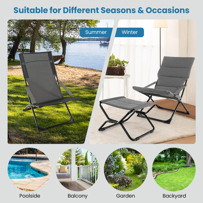 Folding Sling Patio Chair with Ottoman and Removable Cushion