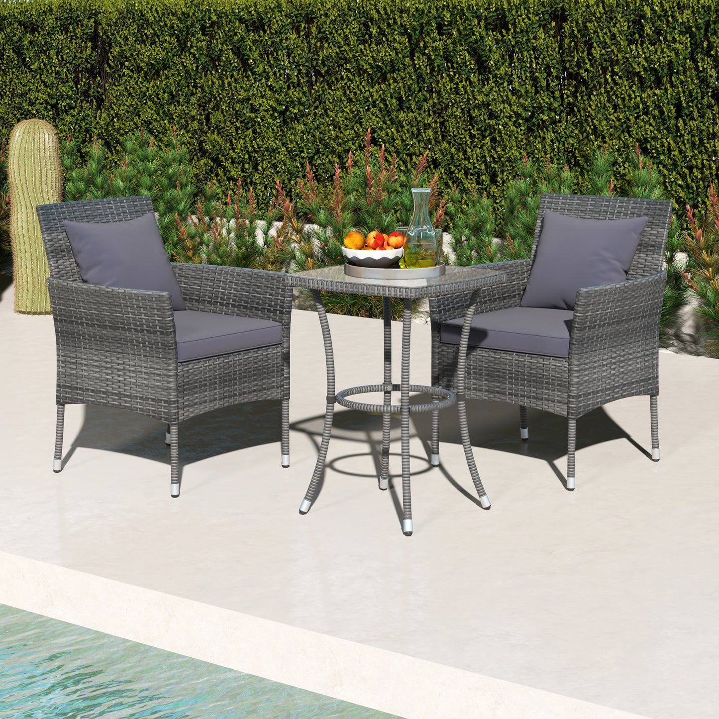 3-Piece Patio Conversation Set with Cushioned Chairs & Glass Table