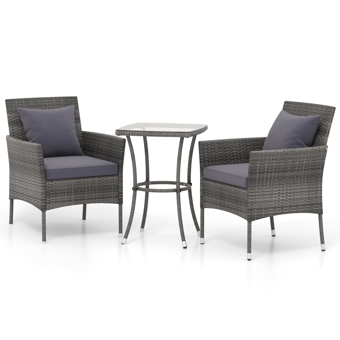 3-Piece Patio Conversation Set with Cushioned Chairs & Glass Table